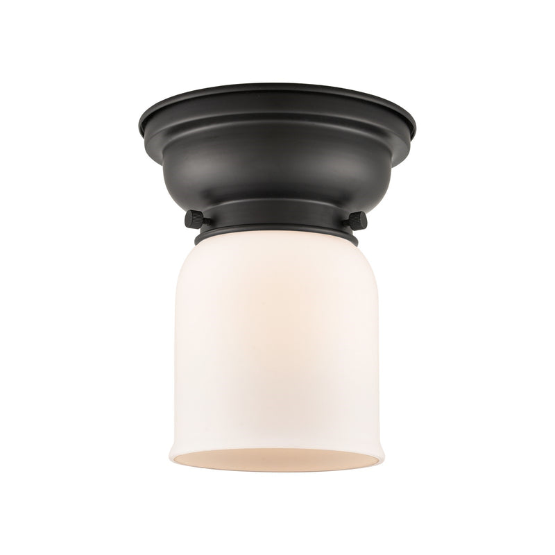 Innovations Bell 5in 1-Light Flush Mount | Industrial Matte Black Steel and Matte White Frosted Glass | Hallway & Bathroom Ceiling | Model 623-1F-BK-G51