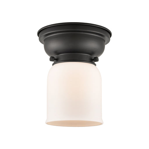 Innovations Bell 5in 1-Light Flush Mount | Industrial Matte Black Steel and Matte White Frosted Glass | Hallway & Bathroom Ceiling | Model 623-1F-BK-G51