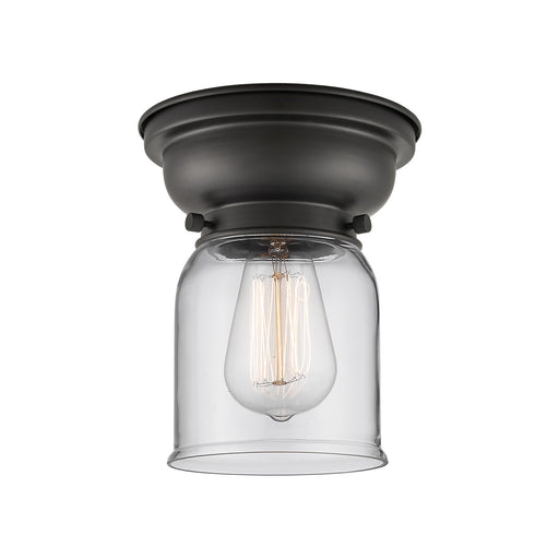 Innovations Bell 5in 1-Light Flush Mount | Industrial Farmhouse Matte Black Steel and Clear Glass | Entryway & Hallway | 5 x 5 x 8 in | Model 623-1F-BK-G52