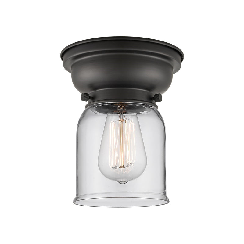 Innovations Bell 5in 1-Light Flush Mount | Industrial Matte Black Steel and Clear Glass | Bedroom & Hallway | 5 x 8 in | Model 623-1F-BK-G52-LED