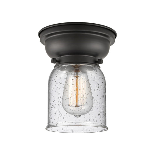 Innovations Bell 5in 1-Light Flush Mount | Industrial Farmhouse Matte Black Steel and Seedy Glass | Hallway & Bedroom | 5 x 8 in | Model 623-1F-BK-G54