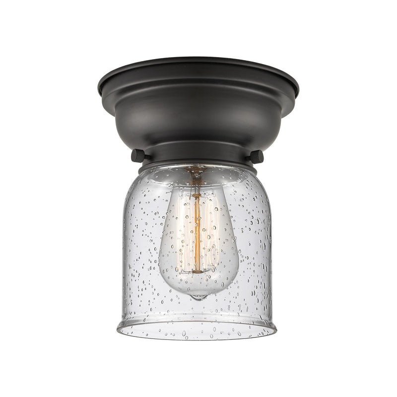 Innovations Bell 5in 1-Light Flush Mount | Industrial Farmhouse Matte Black Steel and Seedy Glass | Bedroom & Hallway | 5 x 5 x | Model 623-1F-BK-G54-LED