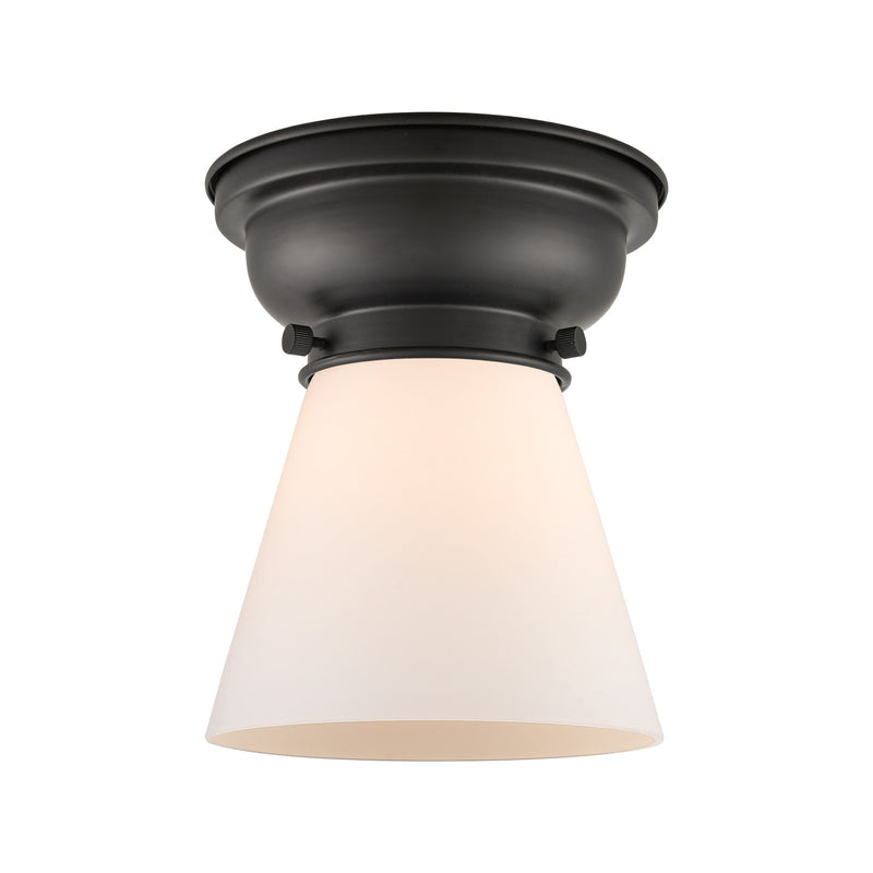 Innovations Cone 6.25in 1-Light Flush Mount | Industrial Matte Black Steel and Matte White Frosted Glass | Hallway & Bathroom | 6.25 | Model 623-1F-BK-G61