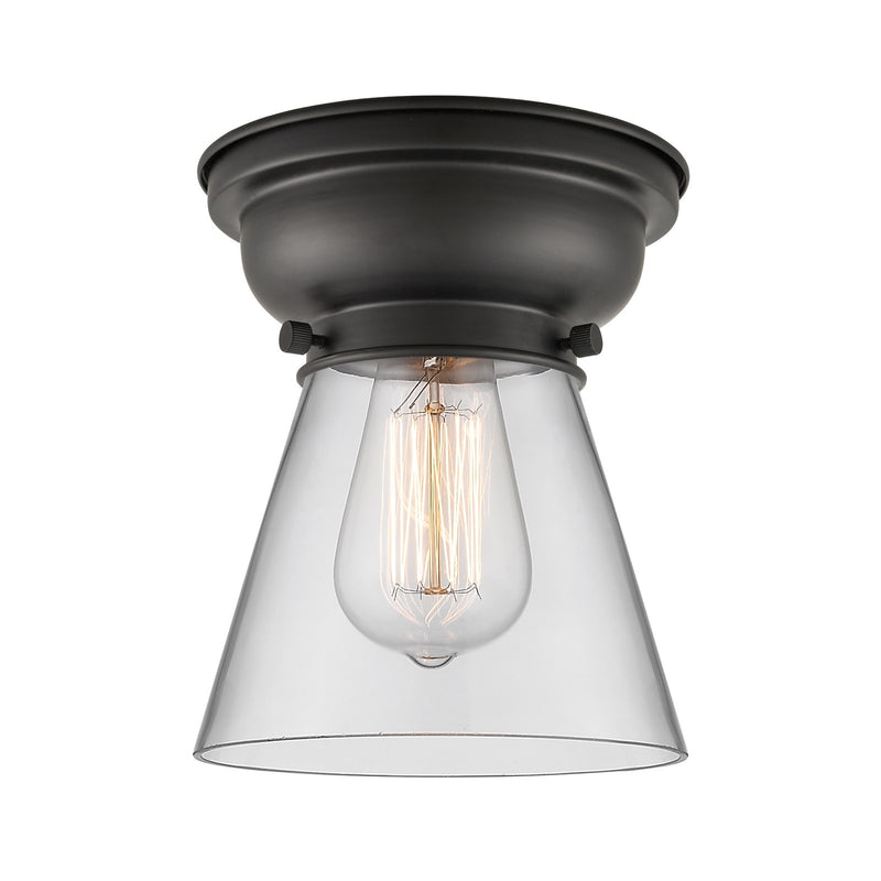 Innovations Cone 6.25in 1-Light Flush Mount | Industrial Matte Black Steel and Clear Glass | Bedroom & Hallway | 6.25 x 6.25 x | Model 623-1F-BK-G62-LED