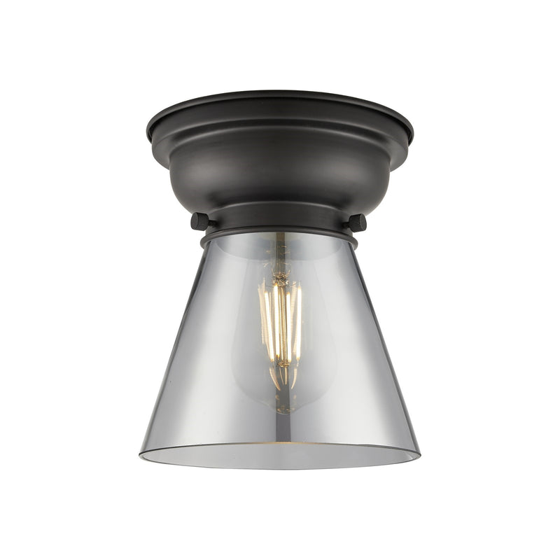 Innovations Cone 6.25in 1-Light Flush Mount | Industrial Matte Black Steel and Light Smoke Glass | Bedroom & Hallway | 6.25 x | Model 623-1F-BK-G63-LED