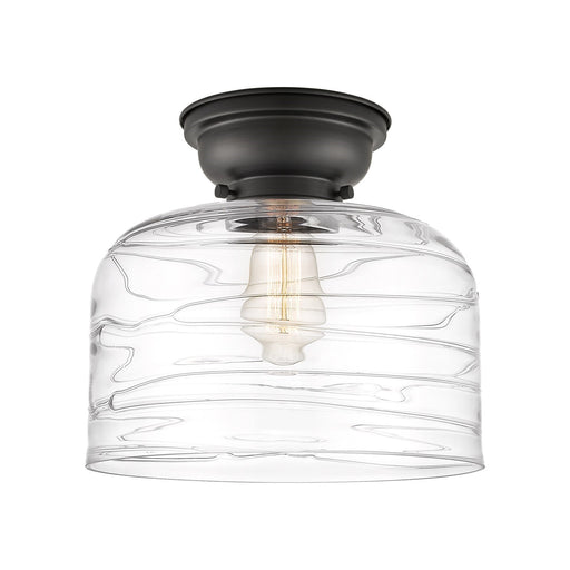 Innovations Bell 12in 1-Light Flush Mount | Industrial Matte Black Steel and Clear Deco Swirl Glass | Hallway & Entryway | 11.5 x | Model 623-1F-BK-G713-L