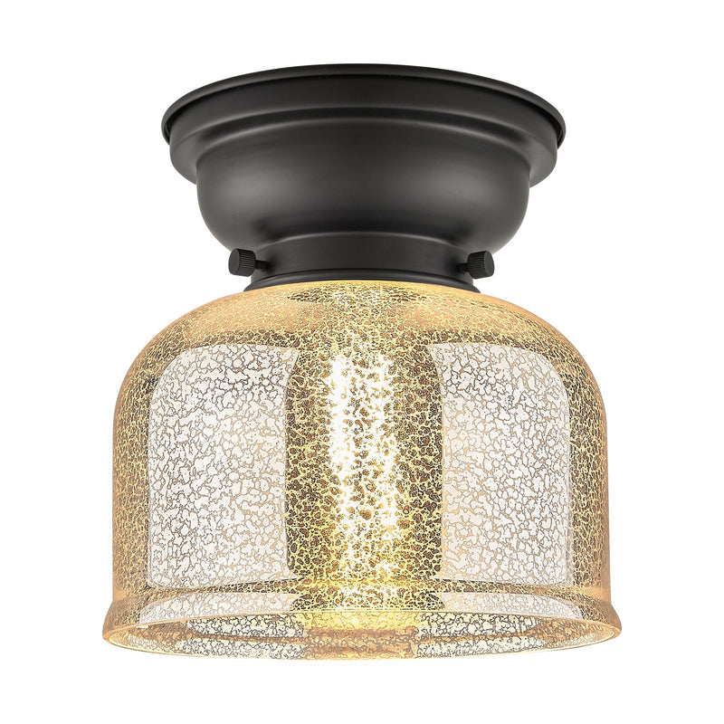 Innovations Bell 8in 1-Light Flush Mount | Traditional Farmhouse Matte Black Steel and Silver Plated Mercury Glass | Entryway & | Model 623-1F-BK-G78