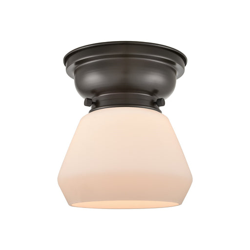 Innovations Fulton 7in 1-Light Flush Mount | Industrial Oil Rubbed Bronze Steel and Matte White Frosted Glass | Hallway & Bathroom | Model 623-1F-OB-G171