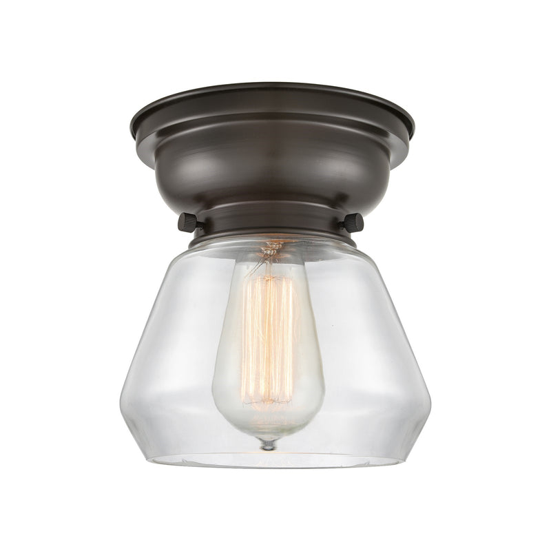 Innovations Fulton 7in 1-Light Flush Mount | Industrial Oil Rubbed Bronze Steel and Clear Glass | Hallway & Entryway | 7 x 7 x 7.75 | Model 623-1F-OB-G172