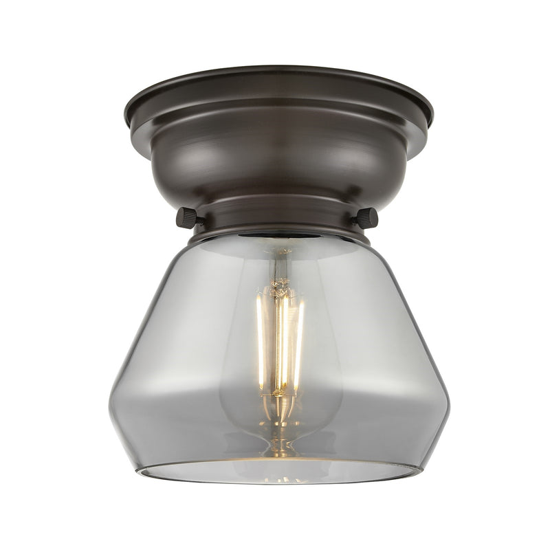 Innovations Fulton 7in 1-Light Flush Mount | Industrial Oil Rubbed Bronze Steel and Light Smoke Glass | Hallway & Bathroom | Model 623-1F-OB-G173-LED
