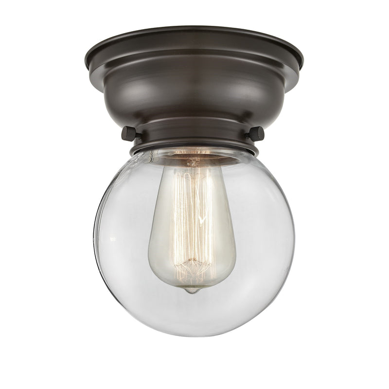 Innovations Beacon 6in 1-Light Flush Mount | Industrial Oil Rubbed Bronze Steel and Clear Glass | Hallway & Entryway | 6 x 6 | Model 623-1F-OB-G202-6-LED