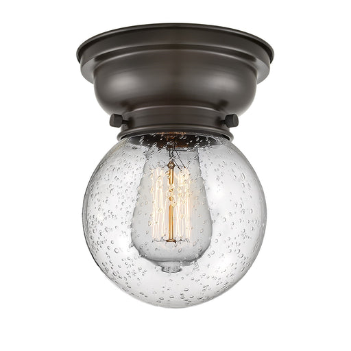 Innovations Beacon 6in 1-Light Flush Mount | Industrial Oil Rubbed Bronze Steel and Seedy Glass | Hallway & Entryway | 600 | Model 623-1F-OB-G204-6-LED