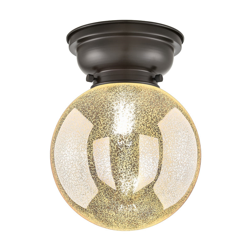 Innovations Beacon 8in 1-Light Flush Mount | Industrial Oil Rubbed Bronze Steel and Mercury Seeded Glass | Hallway & Bathroom | 8 | Model 623-1F-OB-G208-8