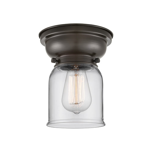 Innovations Bell 5in 1-Light Flush Mount | Industrial Oil Rubbed Bronze Steel and Clear Glass | Entryway & Hallway | 5 x 5 x 8 in | Model 623-1F-OB-G52-LED
