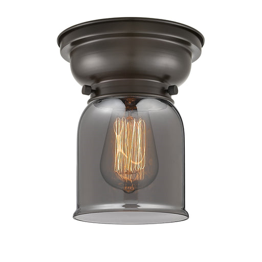 Innovations Bell 5in 1-Light Flush Mount | Industrial Farmhouse Oil Rubbed Bronze Steel and Light Smoke Glass | Entryway & Hallway | Model 623-1F-OB-G53