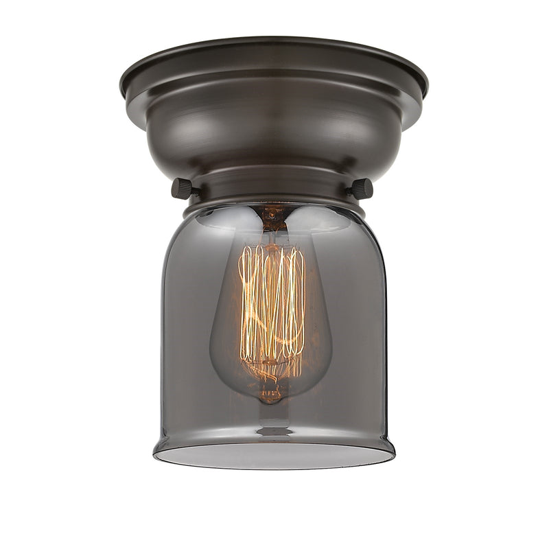 Innovations Bell 5in 1-Light Flush Mount | Industrial Oil Rubbed Bronze Steel and Light Smoke Glass | Entryway & Hallway | 5 x 5 | Model 623-1F-OB-G53-LED