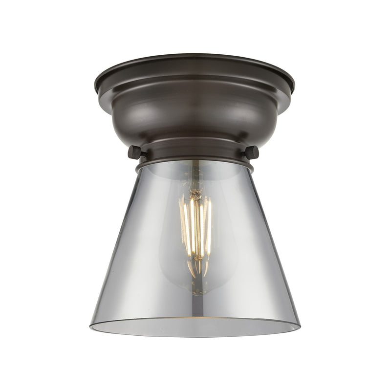Innovations Cone 6.25in 1-Light Flush Mount | Industrial Oil Rubbed Bronze Steel and Light Smoke Glass | Bedroom & Hallway | Model 623-1F-OB-G63-LED