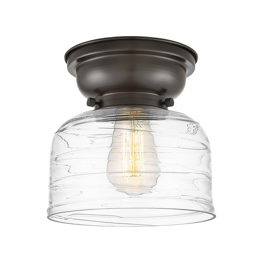 Innovations Bell 8in 1-Light Flush Mount | Industrial Oil Rubbed Bronze Steel and Clear Deco Swirl Glass | Hallway & Entryway | Model 623-1F-OB-G713-LED