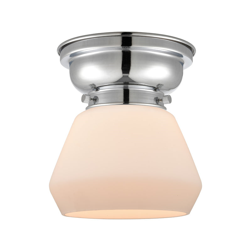 Innovations Fulton 7in 1-Light Flush Mount | Industrial Polished Chrome and Matte White Frosted Glass | Hallway & Bathroom Damp | Model 623-1F-PC-G171-LED