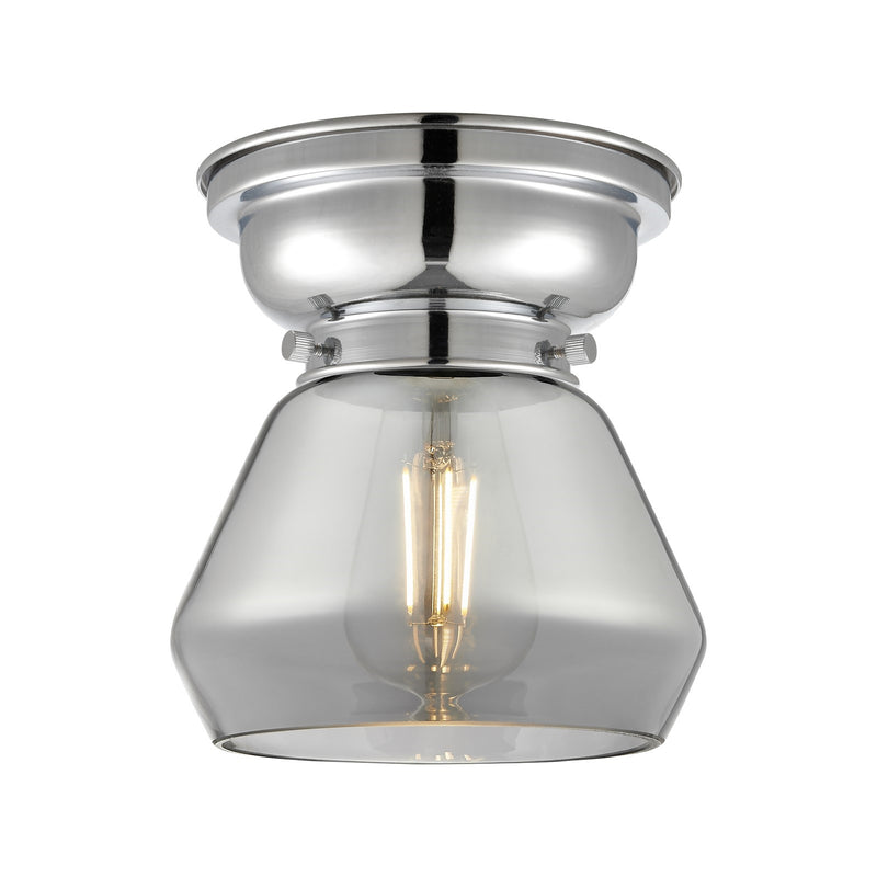 Innovations Fulton 7in 1-Light Flush Mount | Industrial Polished Chrome and Light Smoke Glass | Bathroom & Hallway Ceiling Light | Model 623-1F-PC-G173