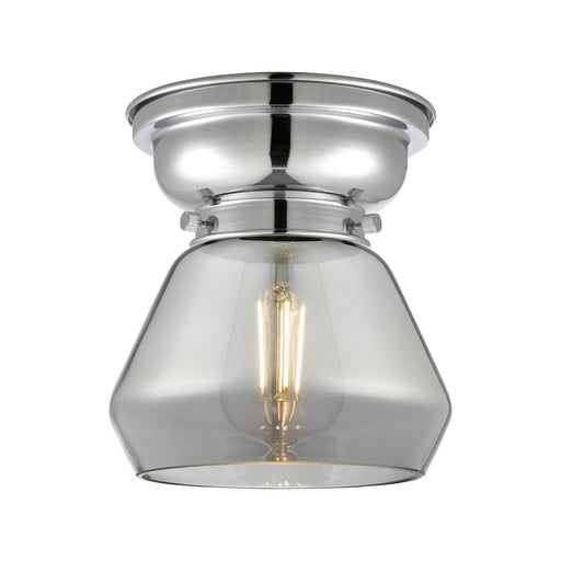 Innovations Fulton 7in 1-Light Flush Mount | Industrial Farmhouse Polished Chrome and Light Smoke Glass | Damp-Rated Bathroom & | Model 623-1F-PC-G173-LED