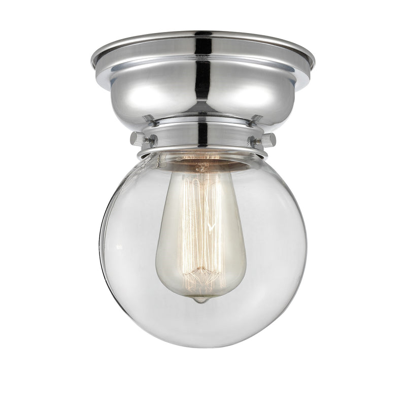 Innovations Beacon 6in 1-Light Flush Mount | Industrial Polished Chrome and Clear Glass | Damp-Rated Hallway & Bathroom | 600 | Model 623-1F-PC-G202-6-LED