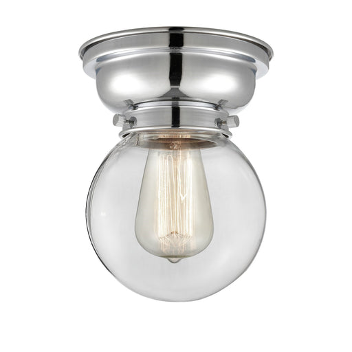 Innovations Beacon 6in 1-Light Flush Mount | Industrial Polished Chrome and Clear Glass | Damp-Rated Hallway & Bathroom | 600 | Model 623-1F-PC-G202-6-LED
