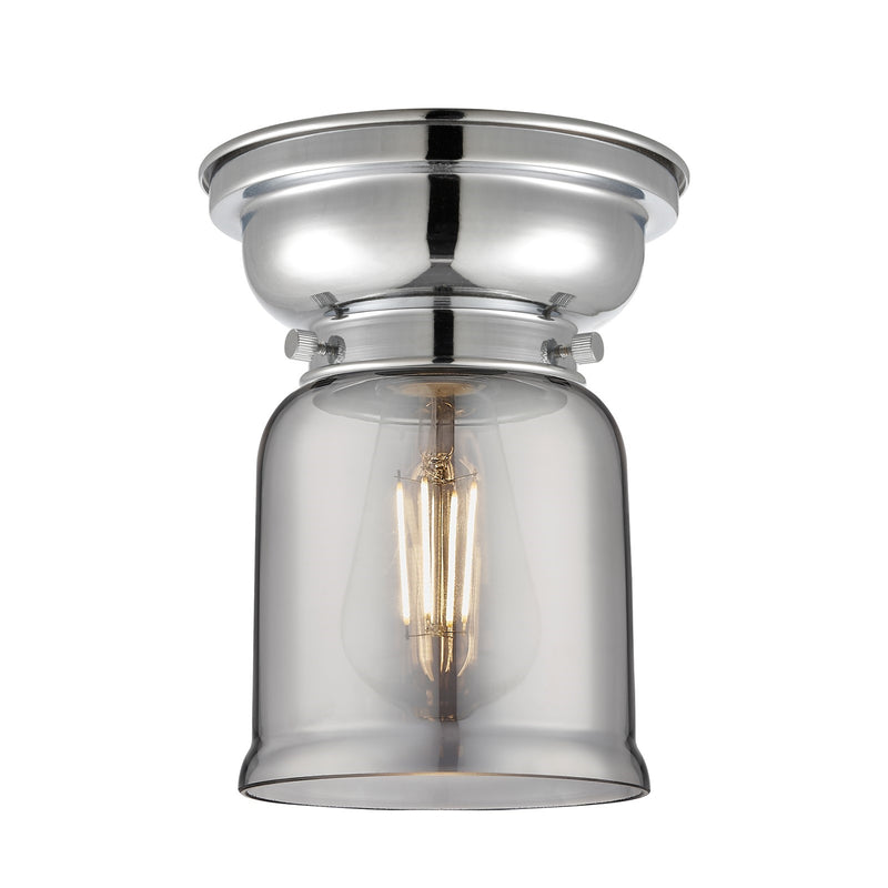 Innovations Bell 5in 1-Light Flush Mount | Industrial Polished Chrome and Light Smoke Glass | Entryway & Hallway | 5 x 5 x 8 in | Model 623-1F-PC-G53-LED