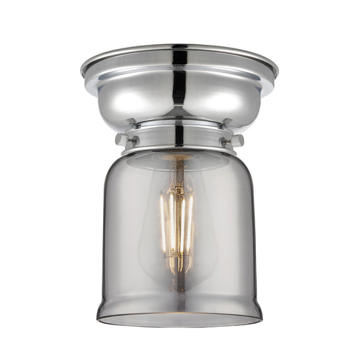 Innovations Bell 5in 1-Light Flush Mount | Industrial Polished Chrome and Light Smoke Glass | Entryway & Hallway | 5 x 5 x 8 in | Model 623-1F-PC-G53-LED