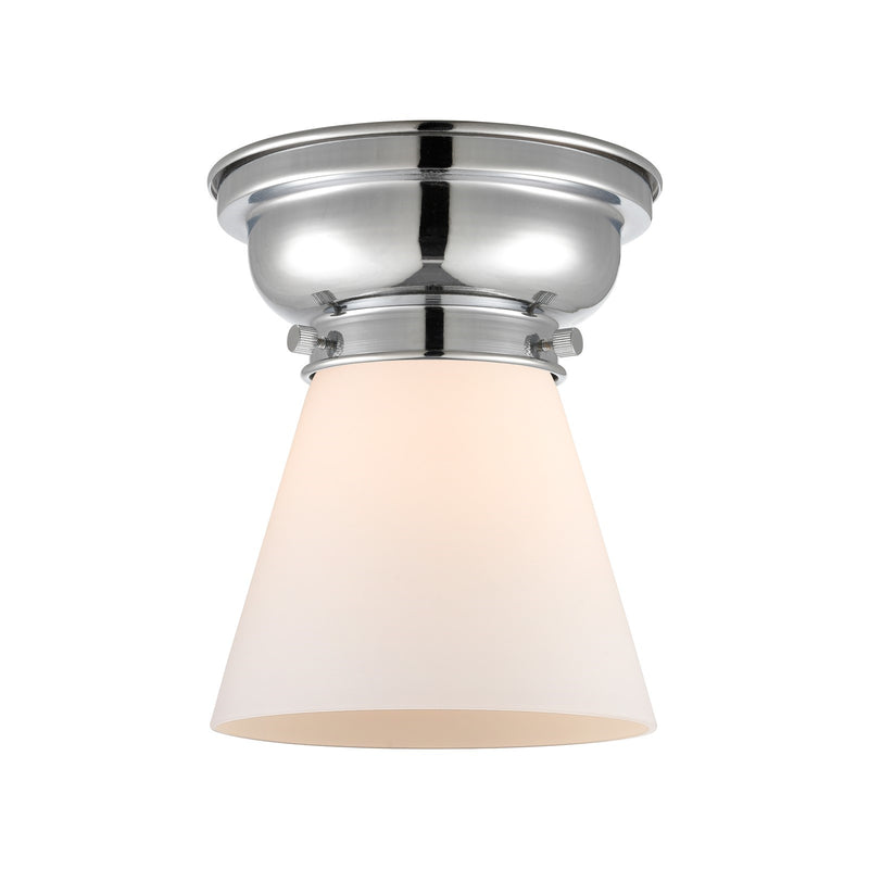 Innovations Cone 6.25in 1-Light Flush Mount | Industrial Polished Chrome and Matte White Frosted Glass | Kitchen, Hallway & Bathroom | Model 623-1F-PC-G61