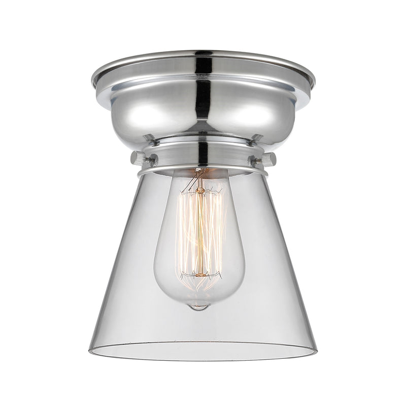 Innovations Cone 6.25in 1-Light Flush Mount | Industrial Polished Chrome and Clear Glass | Bedroom & Hallway | 600 Lumens 2700K | Model 623-1F-PC-G62-LED