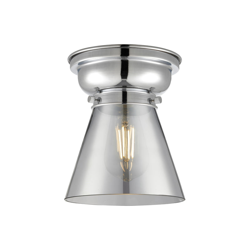 Innovations Cone 6.25in 1-Light Flush Mount | Industrial Polished Chrome and Light Smoke Glass | Damp-Rated Hallway & Bathroom | Model 623-1F-PC-G63
