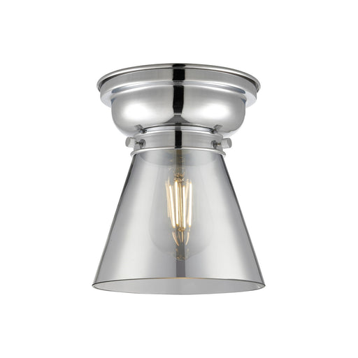 Innovations Cone 6.25in 1-Light Flush Mount | Industrial Polished Chrome and Light Smoke Glass | Bedroom & Hallway | 6.25 x 6.25 | Model 623-1F-PC-G63-LED