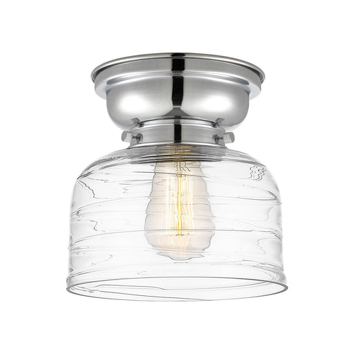 Innovations Bell 8in 1-Light Flush Mount | Industrial Polished Chrome Steel and Clear Deco Swirl Glass | Hallway & Bathroom | 7.75 | Model 623-1F-PC-G713