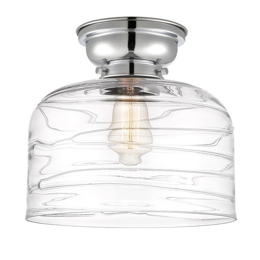 Innovations Bell 12in 1-Light Flush Mount | Industrial Farmhouse Polished Chrome and Clear Deco Swirl Glass | Entryway & Hallway | Model 623-1F-PC-G713-L