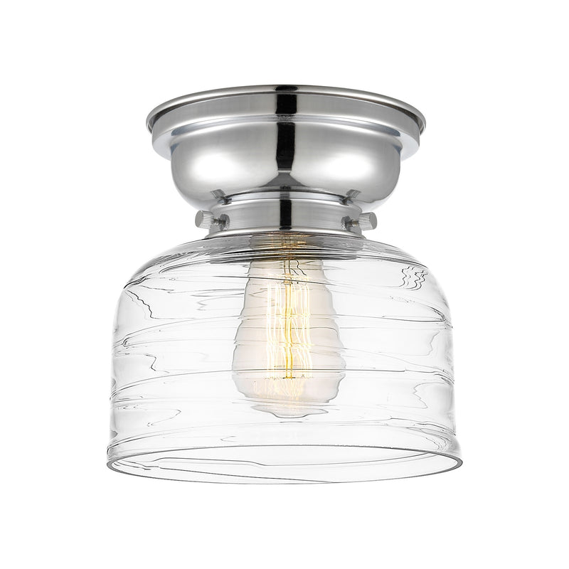 Innovations Bell 8in 1-Light Flush Mount | Industrial Farmhouse Polished Chrome and Clear Deco Swirl Glass | Entryway & Hallway | Model 623-1F-PC-G713-LED