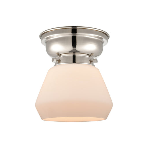 Innovations Fulton 7in 1-Light Flush Mount | Industrial Polished Nickel and Matte White Frosted Glass | Hallway & Bathroom | Model 623-1F-PN-G171-LED