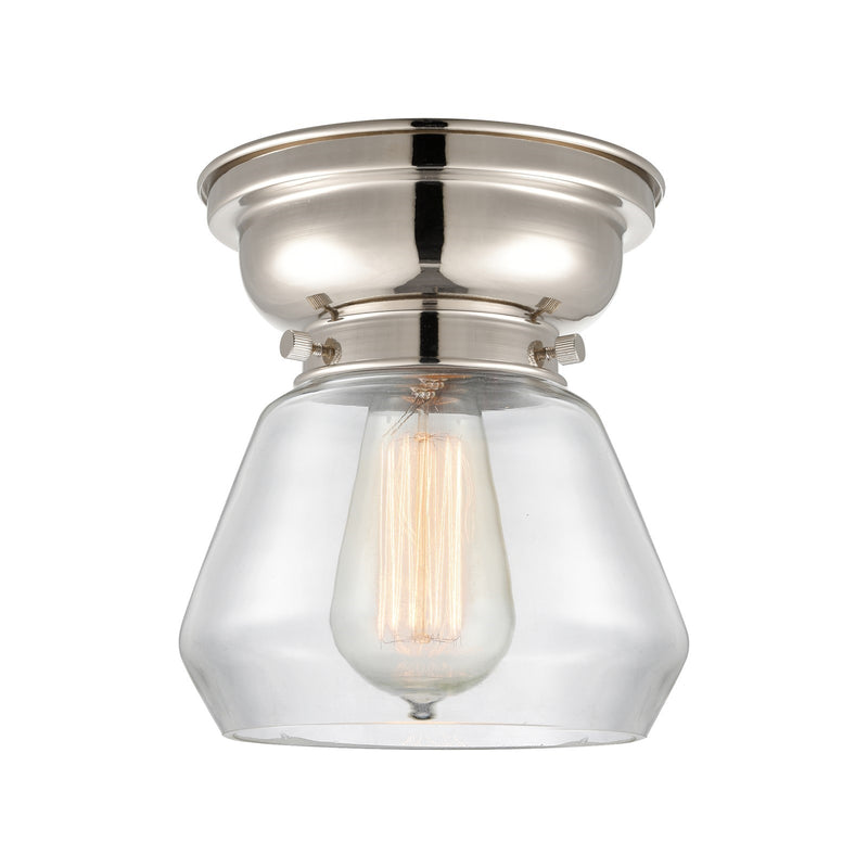 Innovations Fulton 7in 1-Light Flush Mount | Industrial Farmhouse Polished Nickel and Clear Glass | Hallway & Bathroom | 7 x 7 x | Model 623-1F-PN-G172