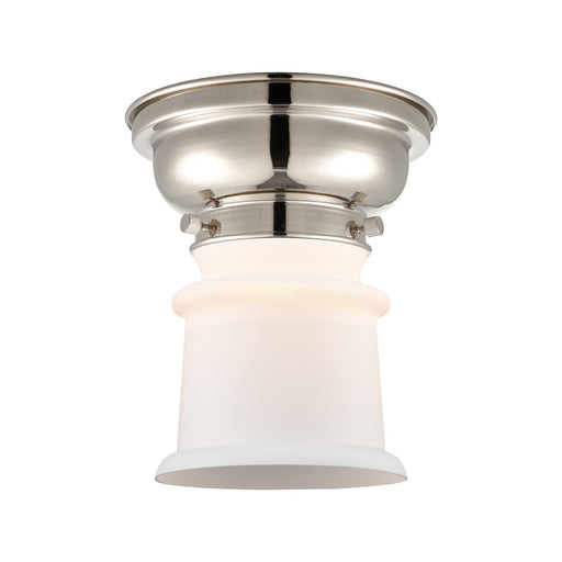 Innovations Canton 5.25in 1-Light Flush Mount | Industrial Farmhouse Polished Nickel and Matte White Frosted Glass | Damp-Rated | Model 623-1F-PN-G181S