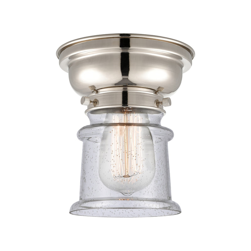 Innovations Canton 6in 1-Light Flush Mount | Industrial Polished Nickel Steel and Seedy Glass | Bathroom & Hallway | 5.25 x 5.25 x | Model 623-1F-PN-G184S