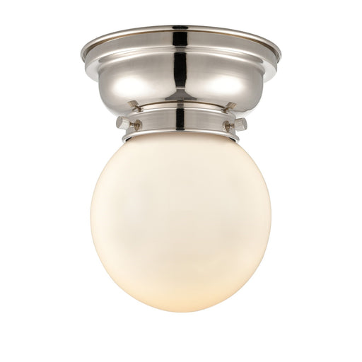 Innovations Beacon 6in 1-Light Flush Mount | Industrial Polished Nickel and Matte White Frosted Glass | Bedroom & Hallway | Model 623-1F-PN-G201-6-LED