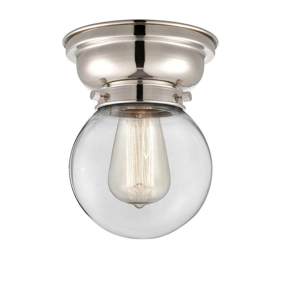 Innovations Beacon 1 Light Flush Mount, Polished Nickel/Clear - 623-1F-PN-G202-6