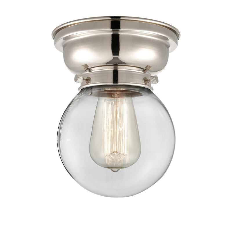Innovations Beacon 6in 1-Light Flush Mount | Industrial Polished Nickel Steel and Clear Glass | Entryway & Hallway | 6 x 6 x | Model 623-1F-PN-G202-6-LED