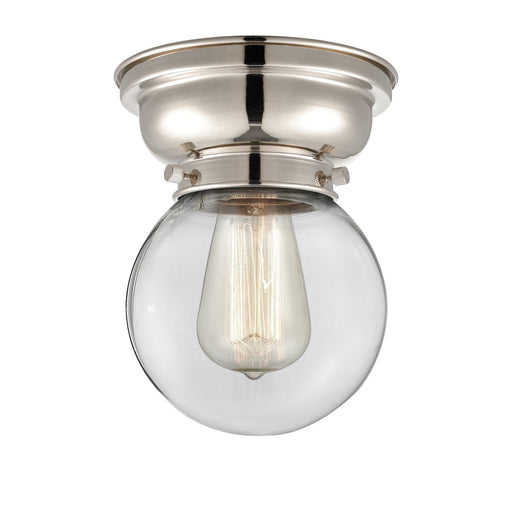 Innovations Beacon 6in 1-Light Flush Mount | Industrial Polished Nickel Steel and Clear Glass | Entryway & Hallway | 6 x 6 x | Model 623-1F-PN-G202-6-LED