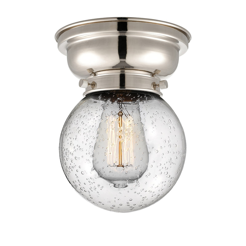 Innovations Beacon 6in 1-Light Flush Mount | Industrial Polished Nickel and Seedy Glass | Bedroom & Hallway | 6 x 6 x 8.38 in | Model 623-1F-PN-G204-6-LED