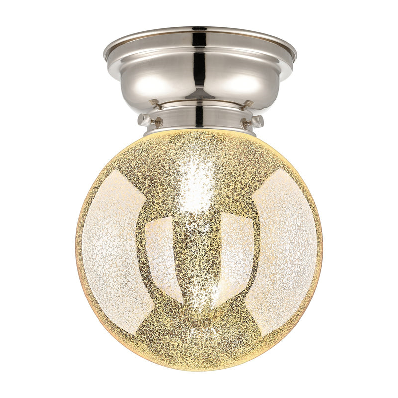 Innovations Beacon 8in 1-Light Flush Mount | Industrial Polished Nickel and Mercury Seeded Glass | Bathroom & Hallway | 8 x 8 x | Model 623-1F-PN-G208-8
