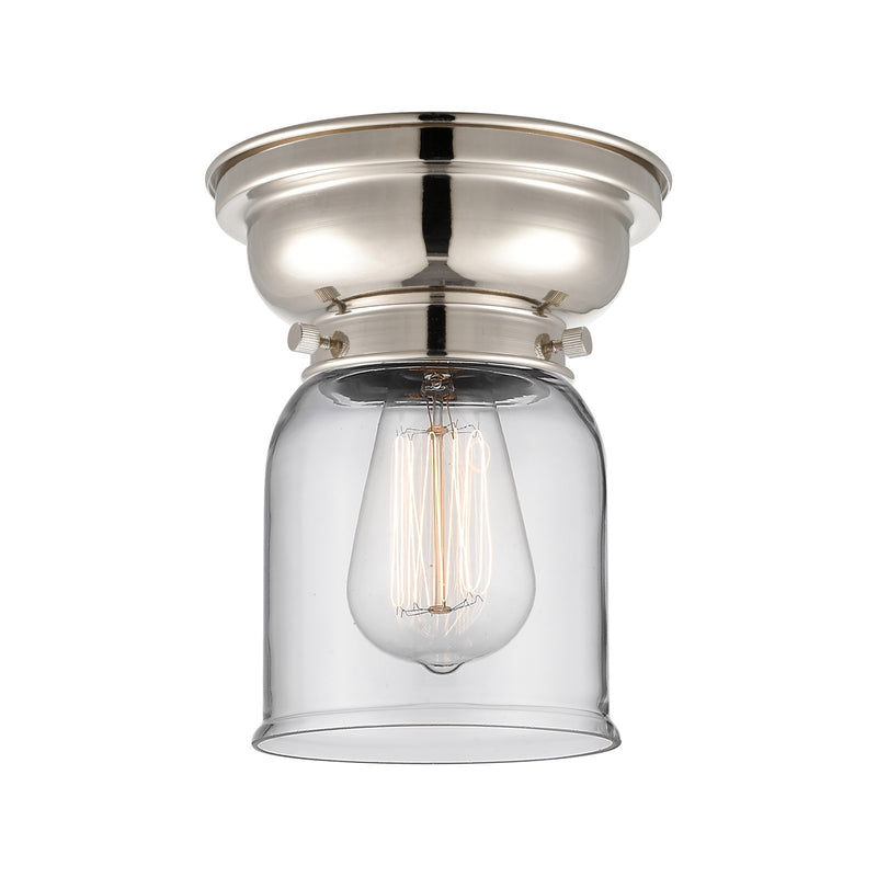 Innovations Bell 5in 1-Light Flush Mount | Industrial Farmhouse Polished Nickel and Clear Glass | Bedroom & Hallway | 5 x 5 x 8 | Model 623-1F-PN-G52-LED