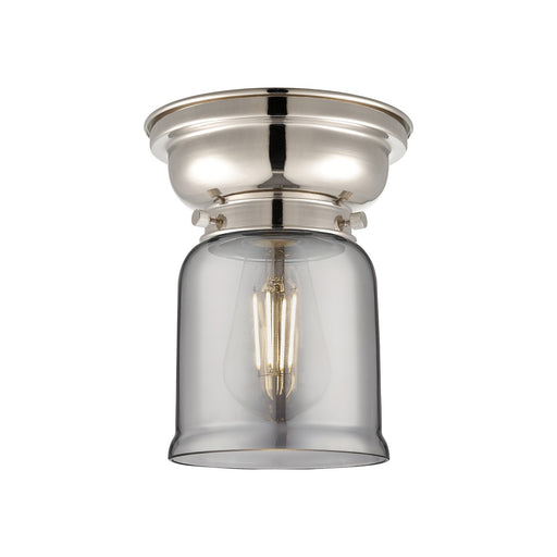 Innovations Bell 5in 1-Light Flush Mount | Industrial Polished Nickel and Light Smoke Glass | Hallway & Bathroom | 5 x 8 in | Model 623-1F-PN-G53