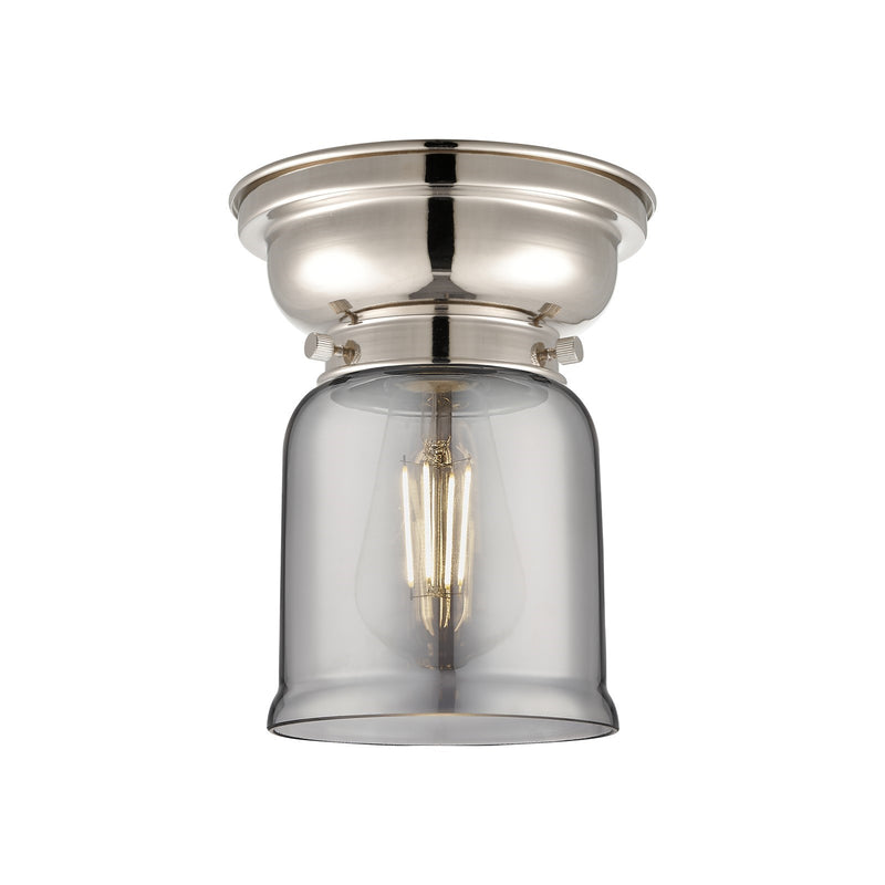 Innovations Bell 5in 1-Light Flush Mount | Industrial Polished Nickel Steel and Light Smoke Glass | Entryway & Hallway | 5 x 5 x | Model 623-1F-PN-G53-LED