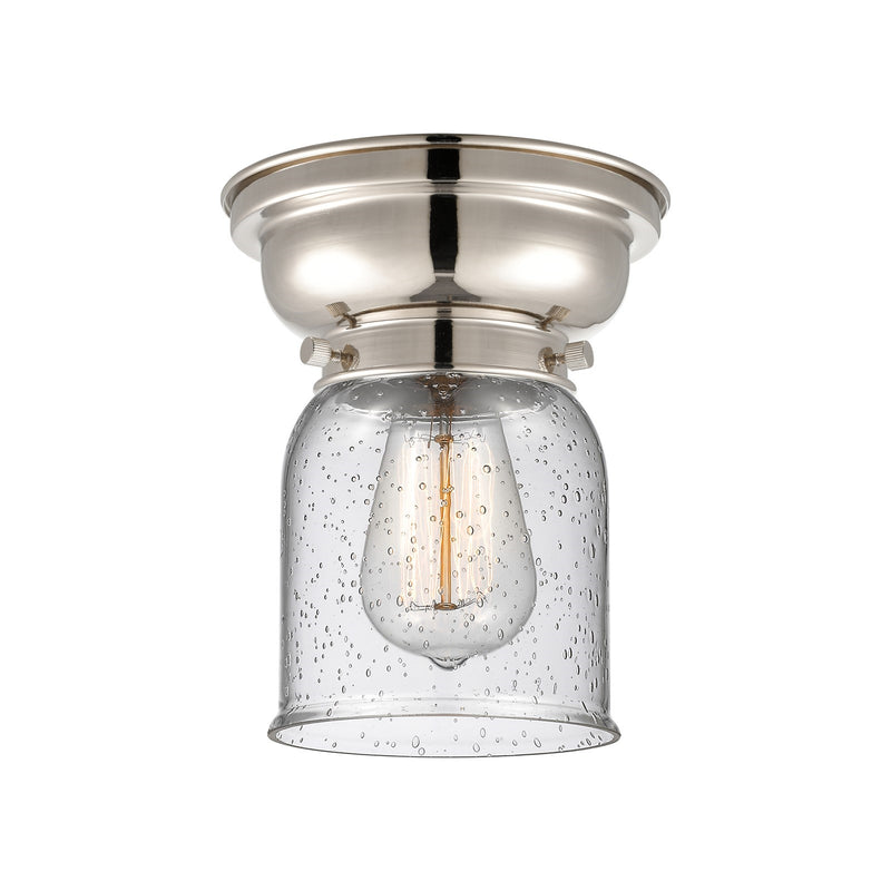Innovations Bell 5in 1-Light Flush Mount | Industrial Polished Nickel and Seedy Glass | Hallway & Bathroom | 5 x 5 x 8 in | Model 623-1F-PN-G54
